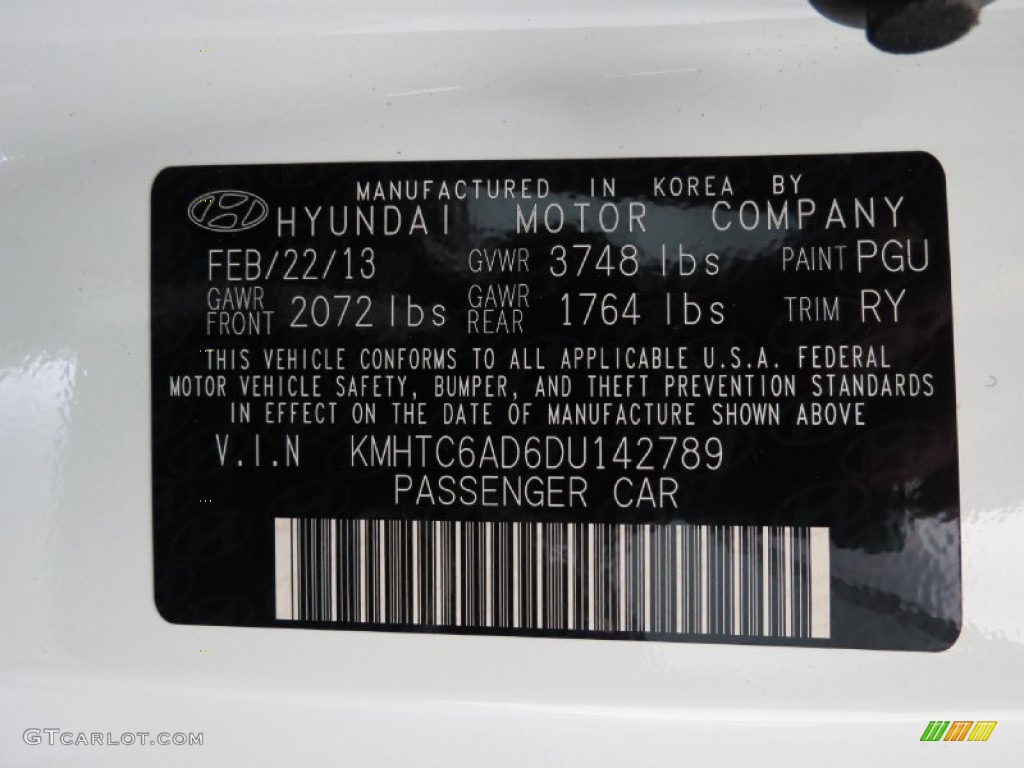 2013 Veloster Color Code PGU for Century White Photo #79752398