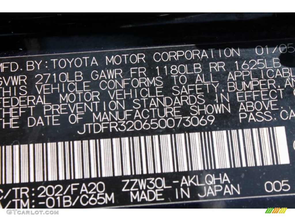 2005 Toyota MR2 Spyder Roadster Color Code Photos