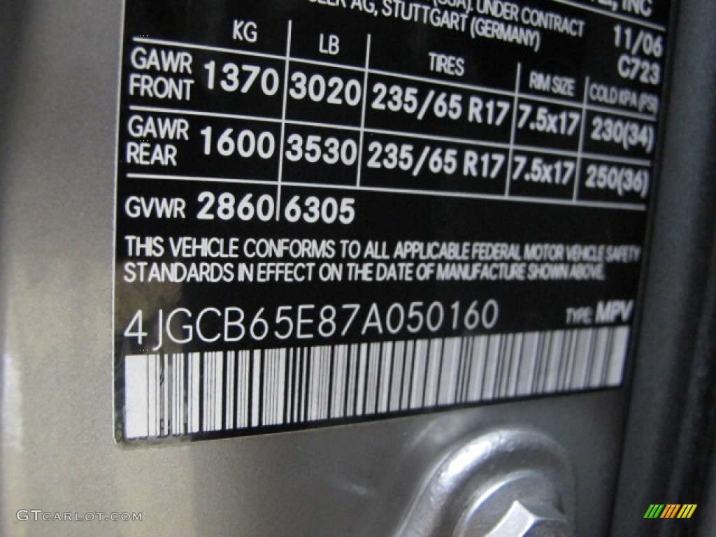 2007 Mercedes-Benz R 350 4Matic Color Code Photos