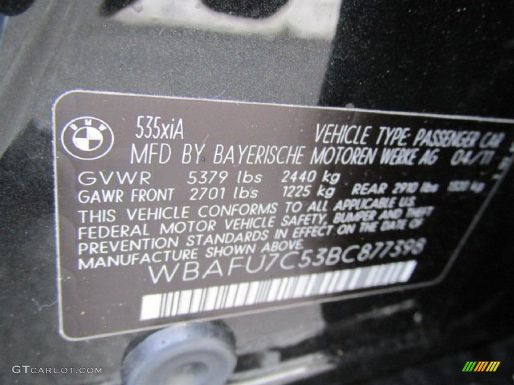 2011 5 Series 535i xDrive Sedan - Black Sapphire Metallic / Black photo #24