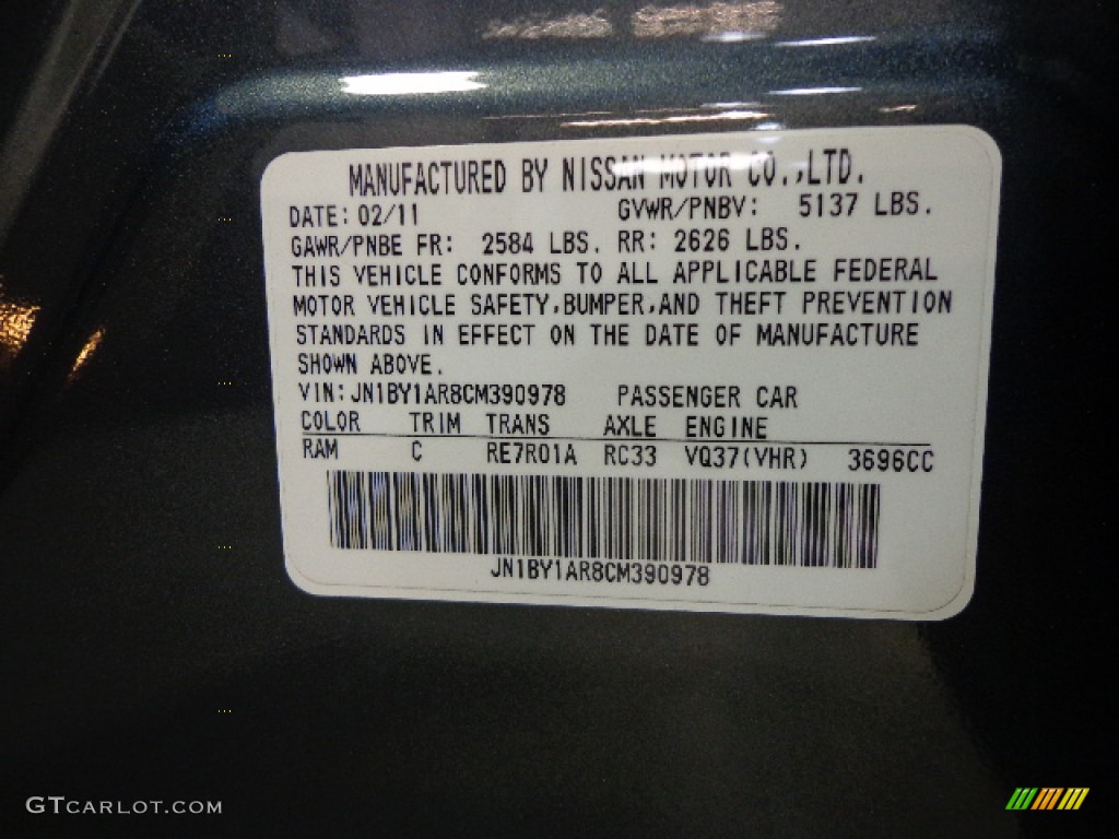 2012 Infiniti M 37x AWD Sedan Color Code Photos