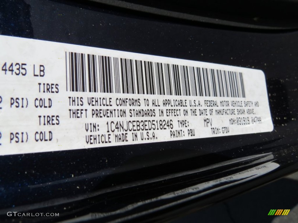 2014 Compass Color Code PBU for True Blue Pearl Photo #79783128