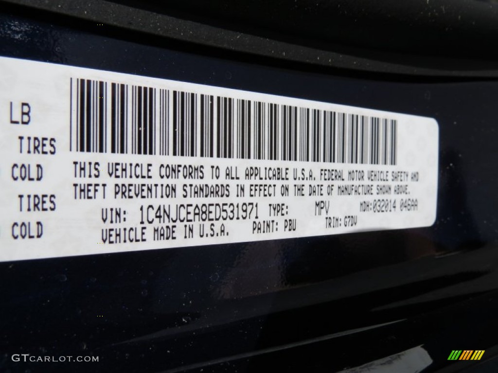 2014 Compass Color Code PBU for True Blue Pearl Photo #79784194