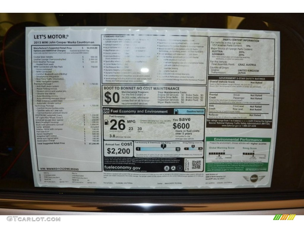 2013 Mini Cooper John Cooper Works Countryman All4 AWD Window Sticker Photos