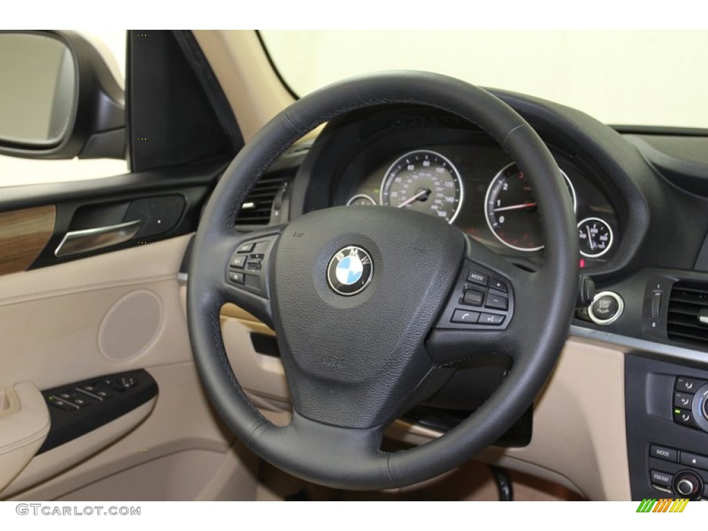 2011 BMW X3 xDrive 28i Beige Steering Wheel Photo #79800442