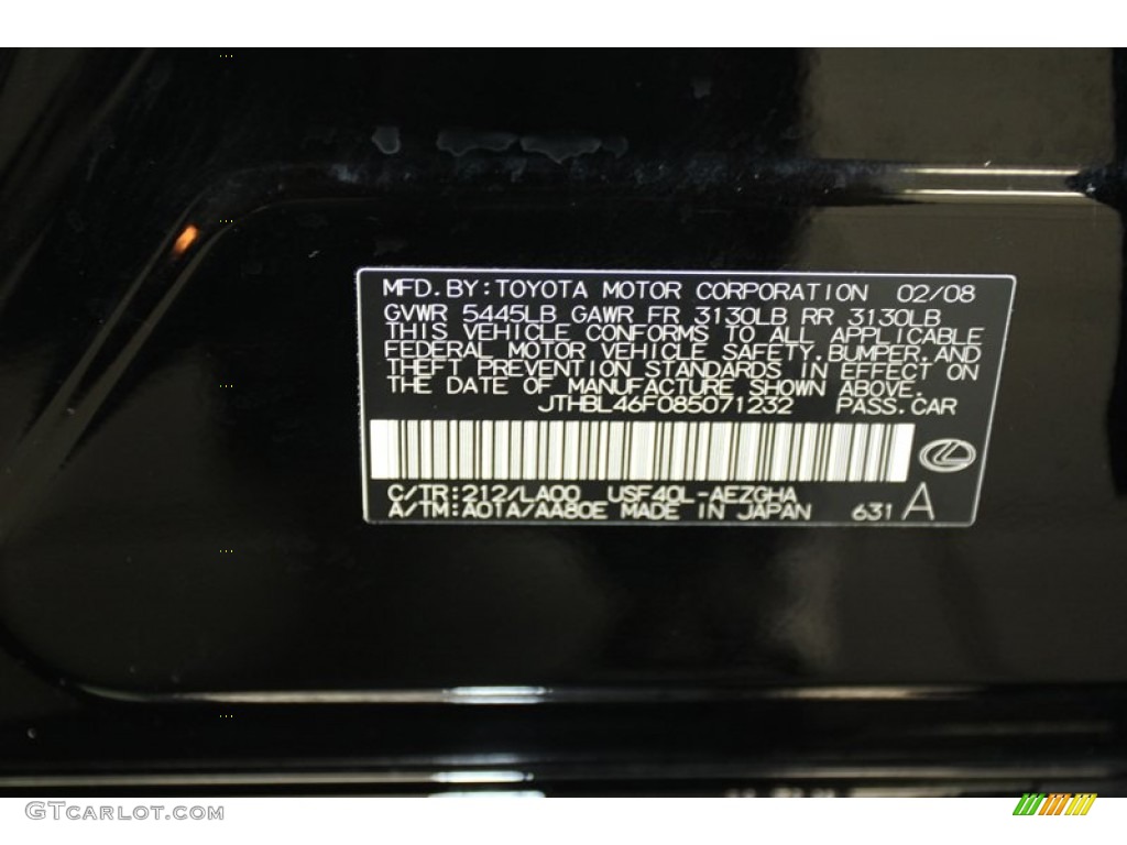 2008 LS Color Code 212 for Obsidian Black Photo #79805161