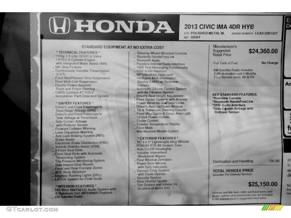 2013 Civic Hybrid Sedan - Polished Metal Metallic / Gray photo #21