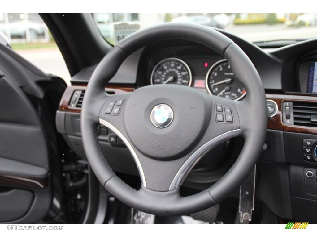 2011 BMW 3 Series 328i Convertible Black Steering Wheel Photo #79830393
