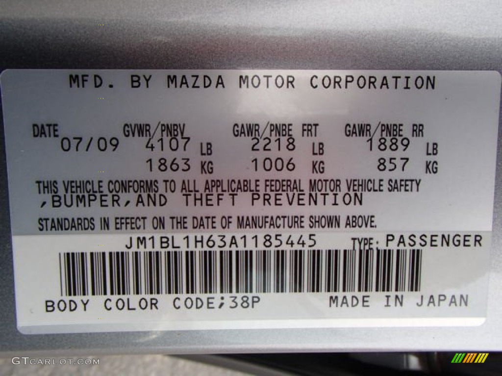 2010 MAZDA3 Color Code 38P for Liquid Silver Metallic Photo #79831157