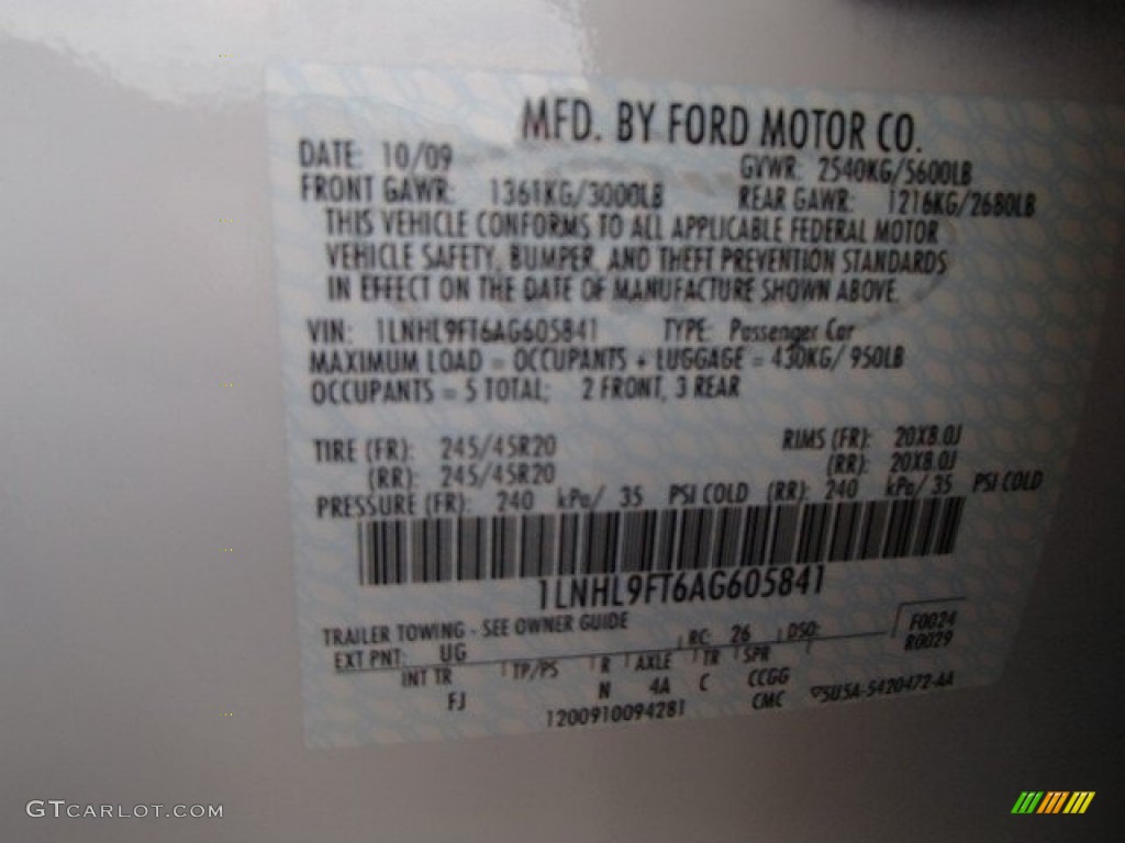 2010 MKS Color Code UG for White Platinum Metallic Tri-Coat Photo #79832200