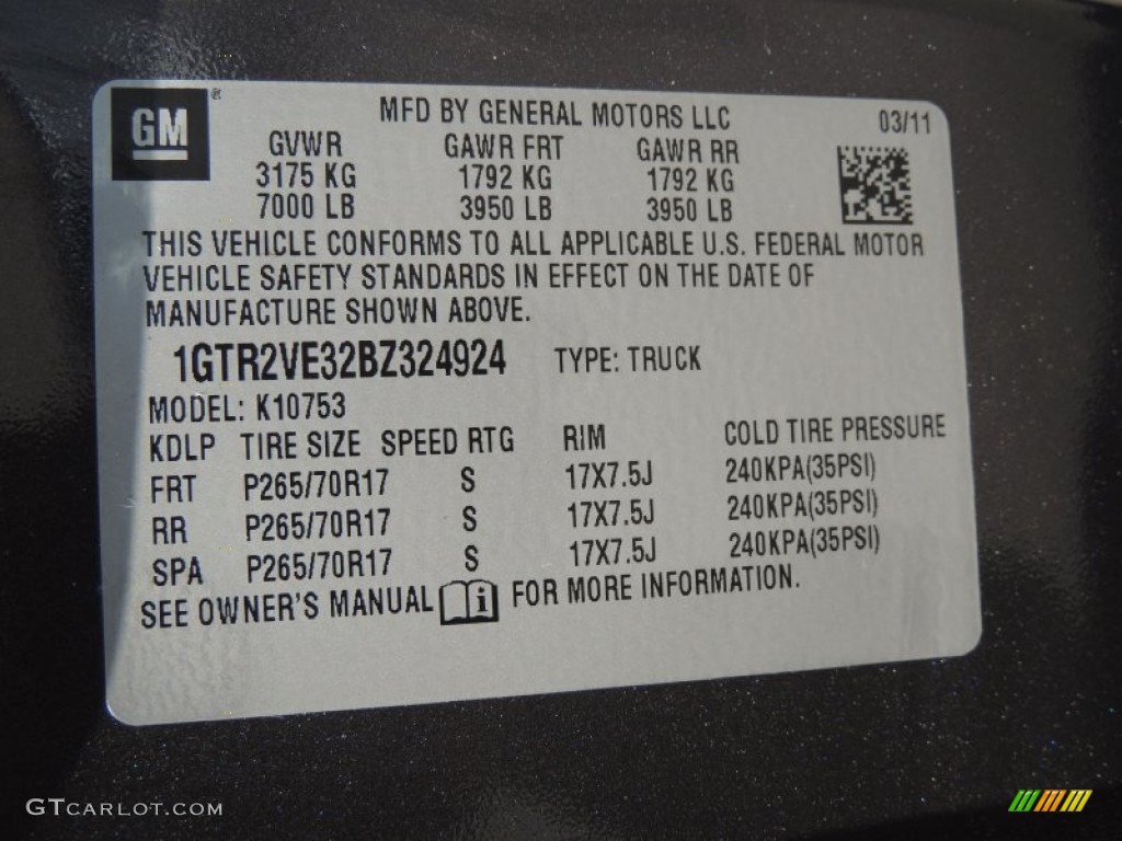 2011 GMC Sierra 1500 SLE Extended Cab 4x4 Info Tag Photos