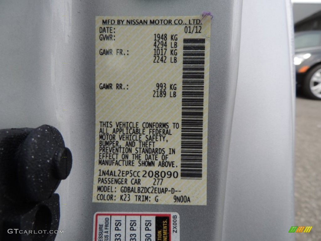 2012 Altima Color Code K23 for Brilliant Silver Photo #79836033