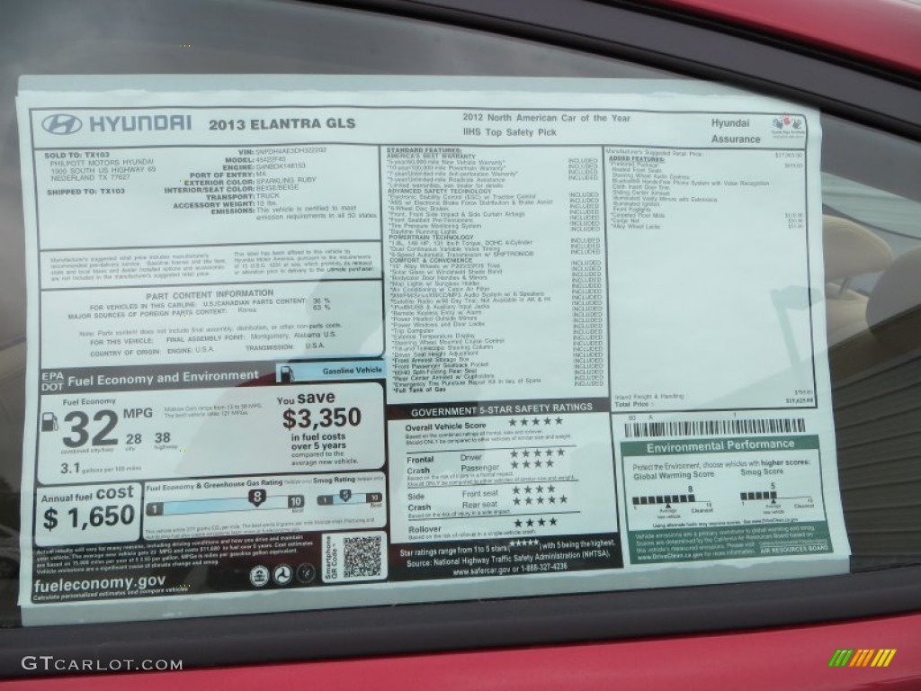 2013 Elantra GLS - Sparkling Ruby / Beige photo #34