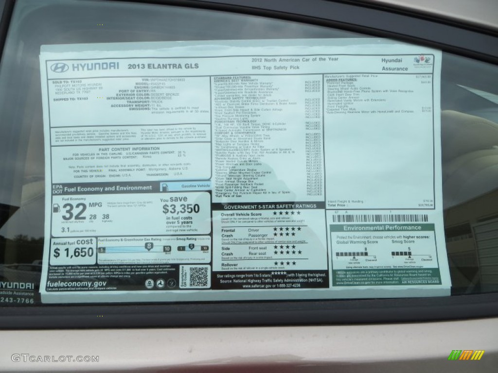 2013 Elantra GLS - Desert Bronze / Beige photo #33