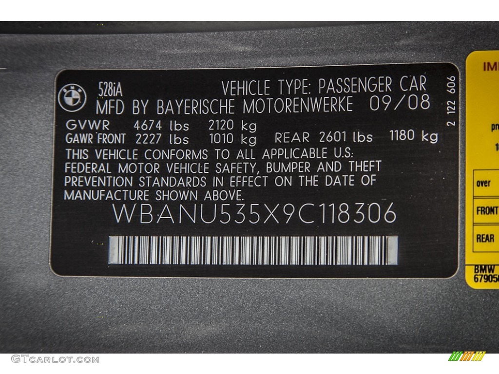 2009 BMW 5 Series 528i Sedan Info Tag Photo #79851037