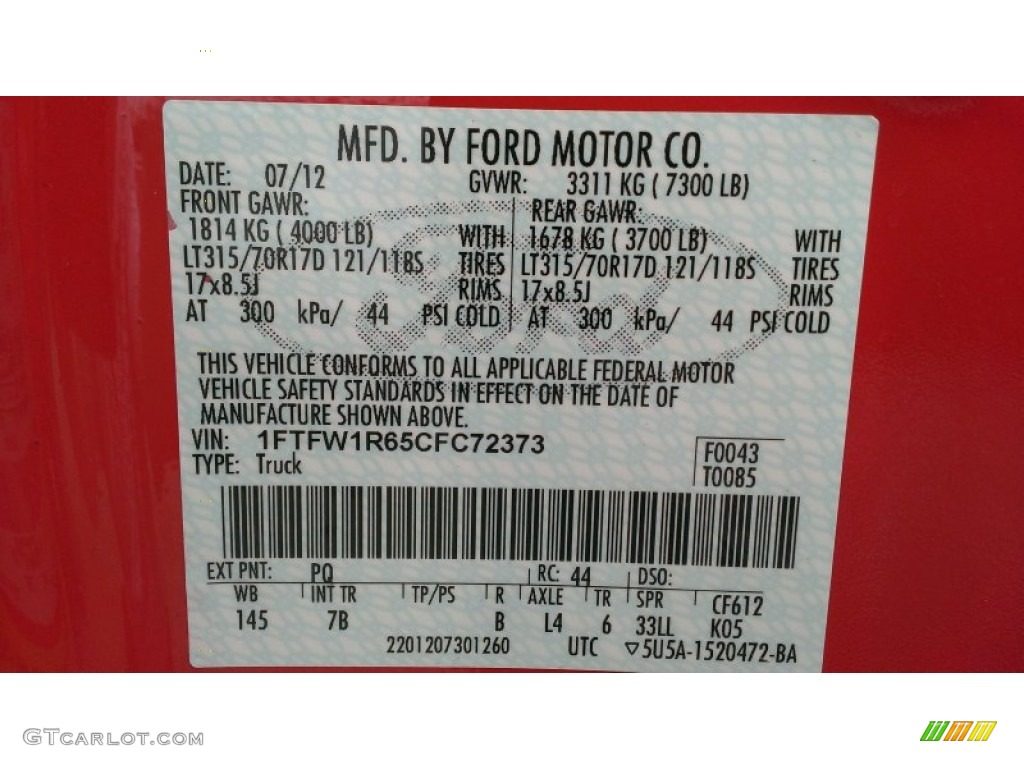 2012 F150 Color Code PQ for Race Red Photo #79864579