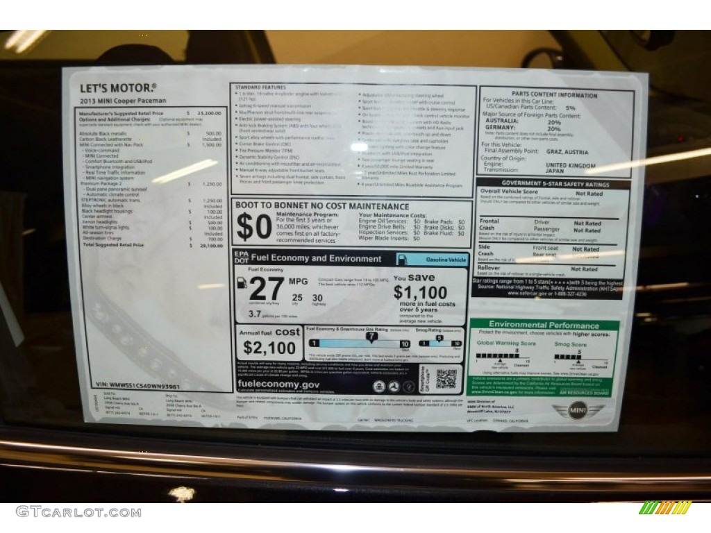2013 Mini Cooper Paceman Window Sticker Photo #79869310