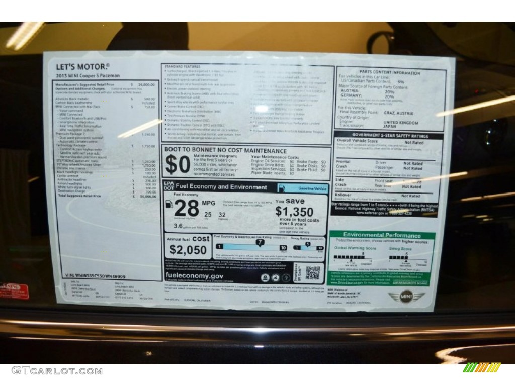 2013 Mini Cooper S Paceman Window Sticker Photo #79869535