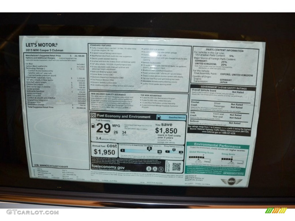 2013 Mini Cooper S Clubman Window Sticker Photo #79869664