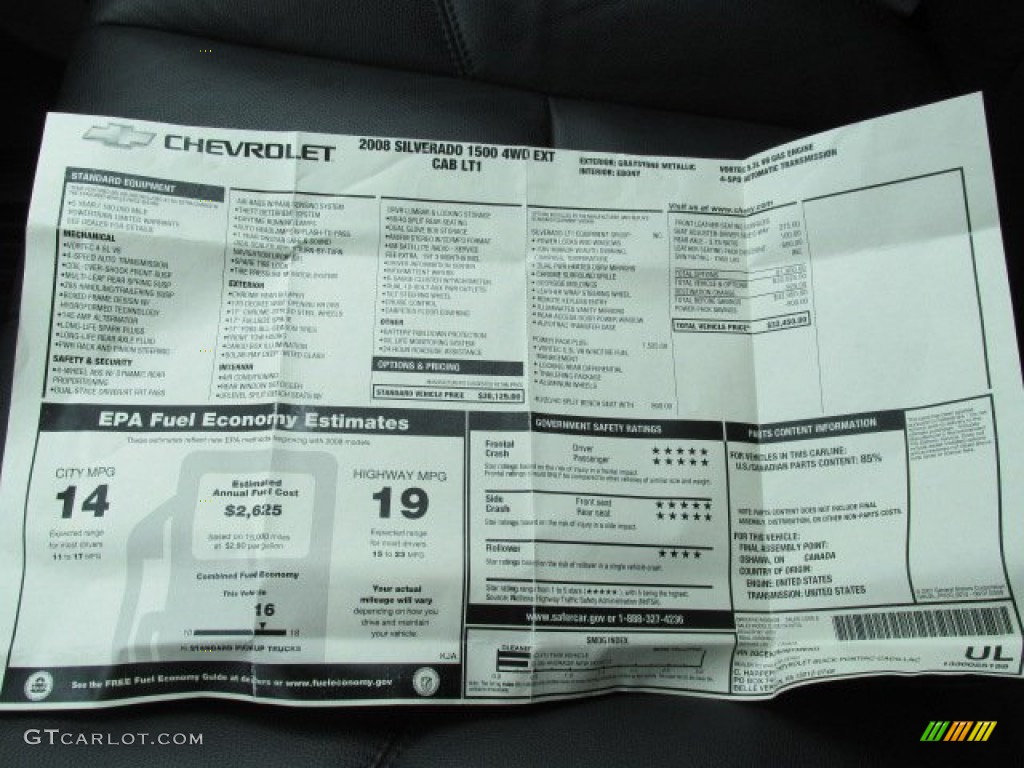 2008 Chevrolet Silverado 1500 LT Extended Cab 4x4 Window Sticker Photo #79870990