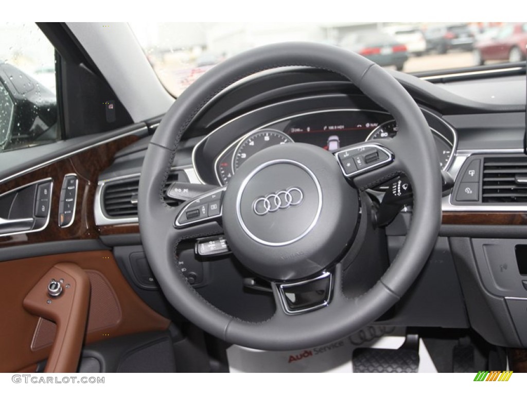 2013 Audi A6 2.0T quattro Sedan Nougat Brown Steering Wheel Photo #79877440