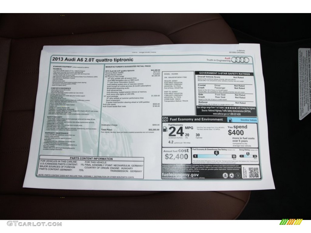 2013 Audi A6 2.0T quattro Sedan Window Sticker Photo #79877559