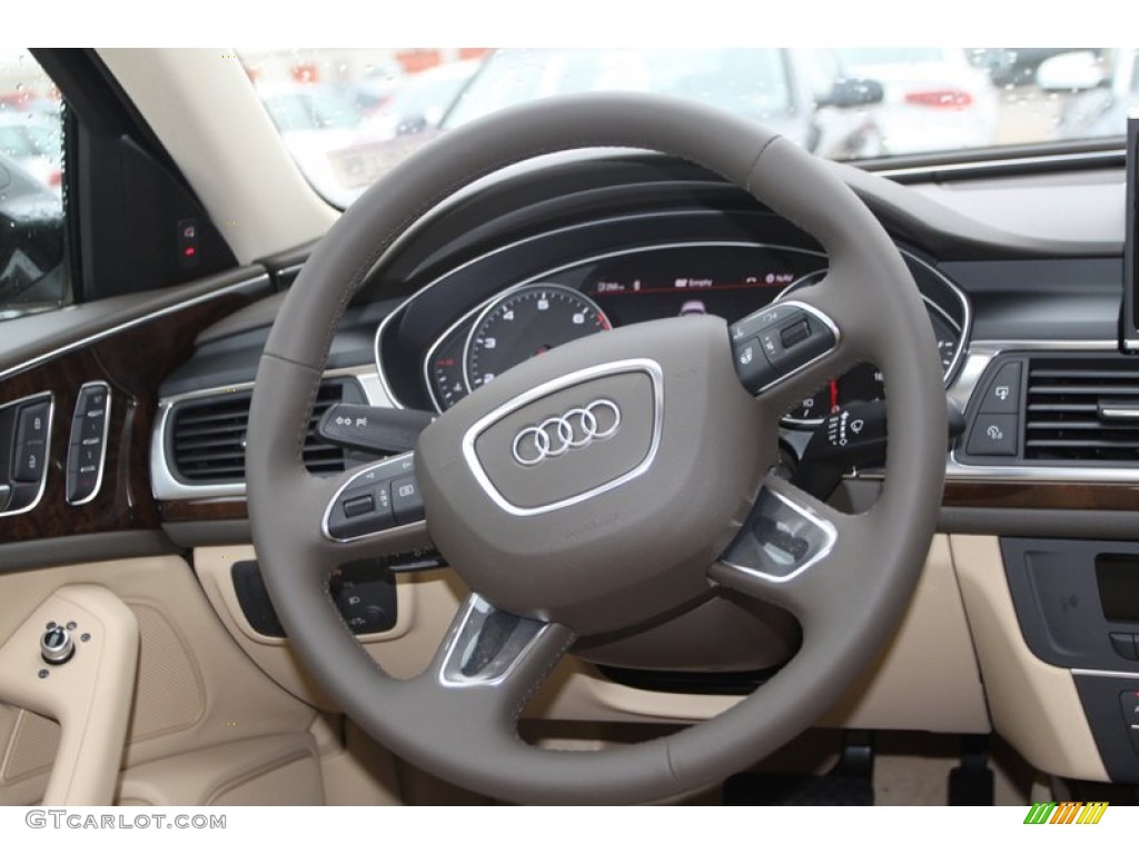 2013 Audi A6 2.0T Sedan Velvet Beige Steering Wheel Photo #79877944