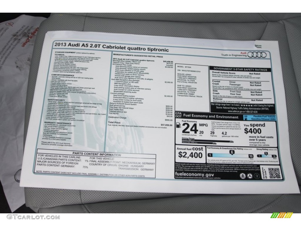 2013 Audi A5 2.0T quattro Cabriolet Window Sticker Photos