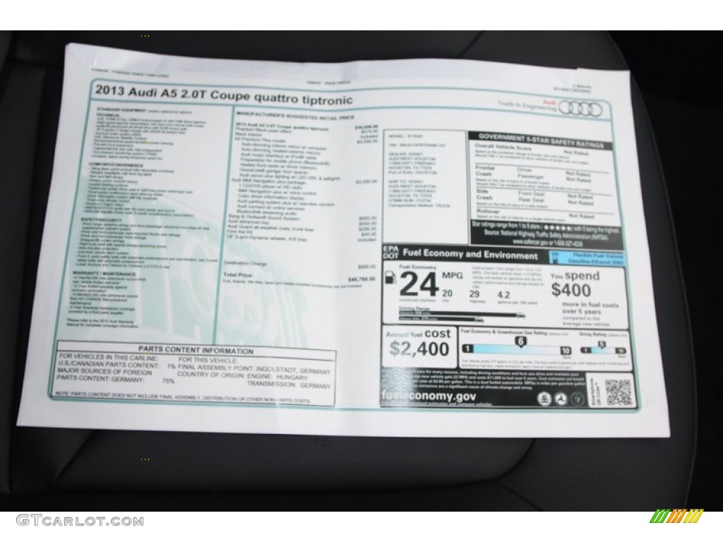 2013 Audi A5 2.0T quattro Coupe Window Sticker Photo #79880478
