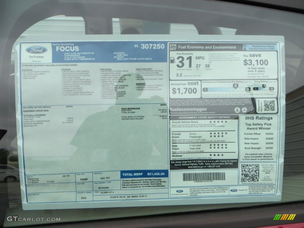 2013 Ford Focus SE Hatchback Window Sticker Photo #79899345