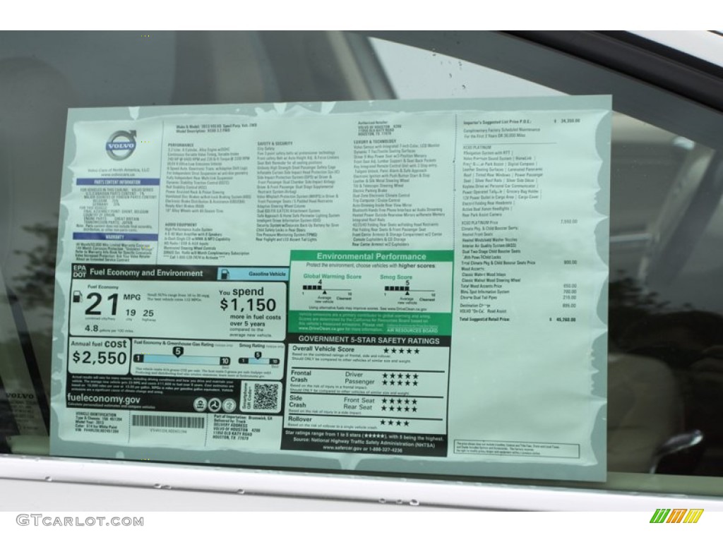 2013 Volvo XC60 3.2 Window Sticker Photo #79899504