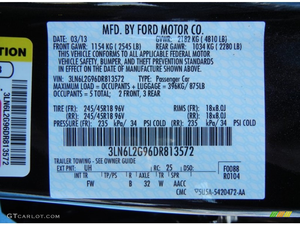 2013 MKZ Color Code UH for Tuxedo Black Photo #79901230