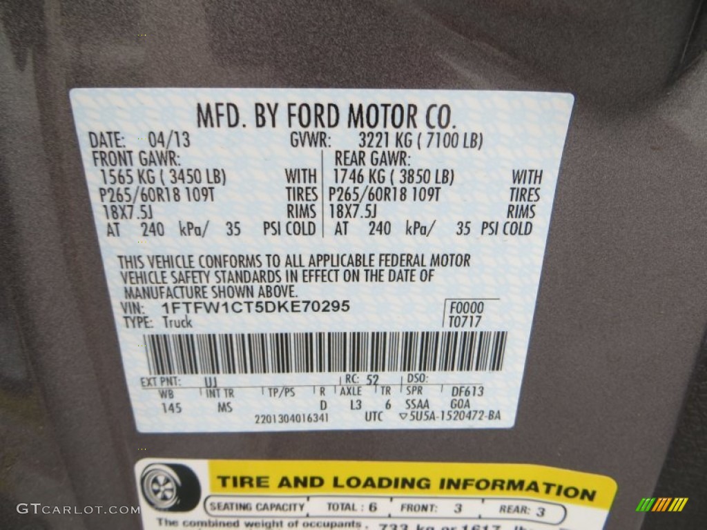 2013 F150 Color Code UJ for Sterling Gray Metallic Photo #79901451