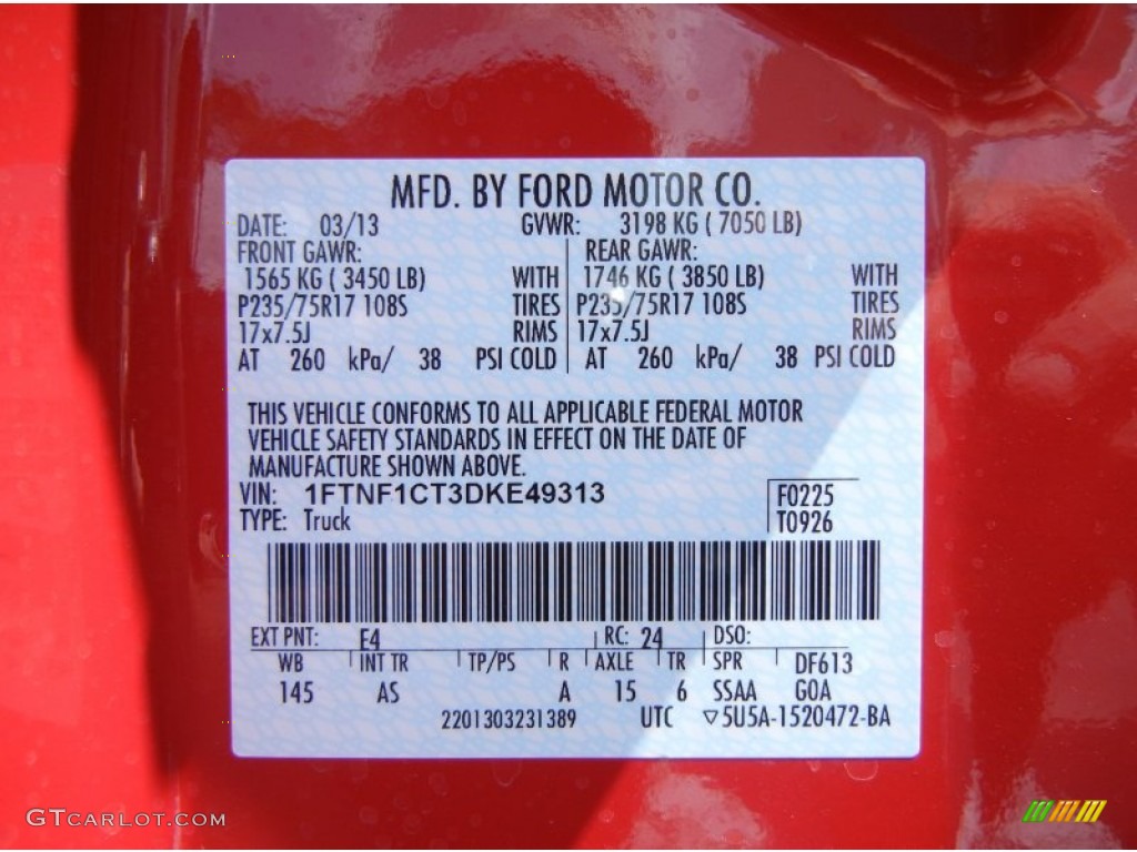 2013 F150 Color Code E4 for Vermillion Red Photo #79901721