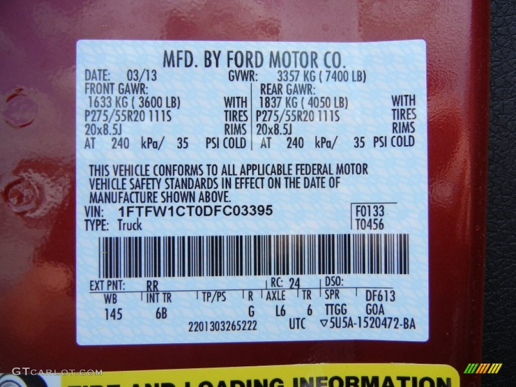2013 F150 Color Code RR for Ruby Red Metallic Photo #79902509