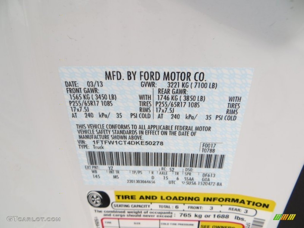 2013 F150 Color Code YZ for Oxford White Photo #79902900