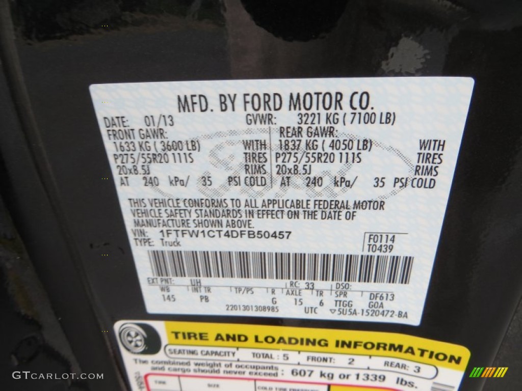 2013 Ford F150 Platinum SuperCrew Color Code Photos