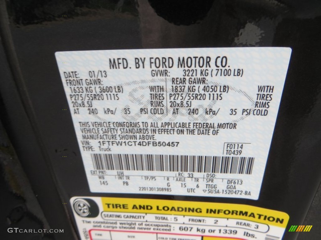 2013 F150 Color Code UH for Tuxedo Black Metallic Photo #79907200