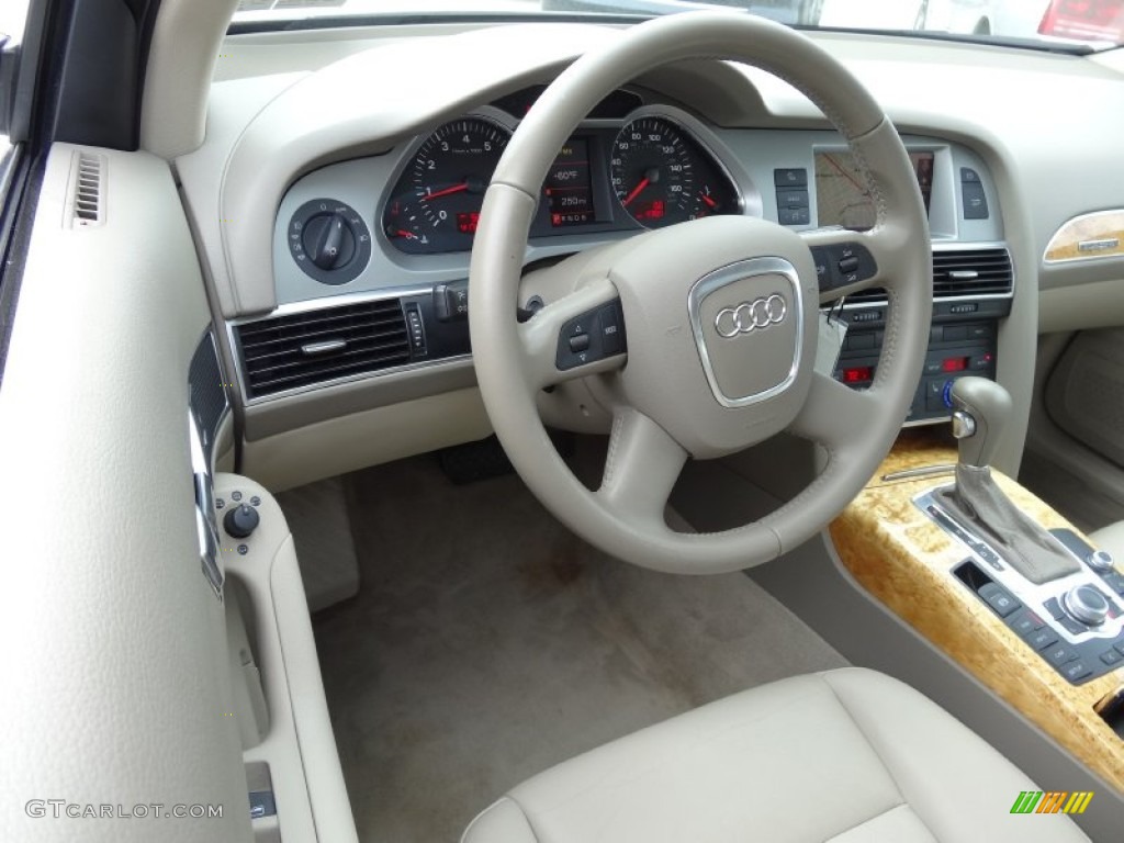 2008 Audi A6 3.2 quattro Sedan Cardamom Beige Steering Wheel Photo #79908899