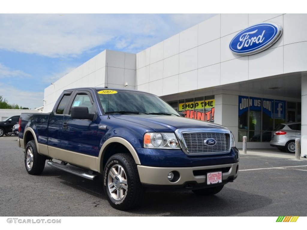 2007 F150 Lariat SuperCab 4x4 - Dark Blue Pearl Metallic / Tan photo #1