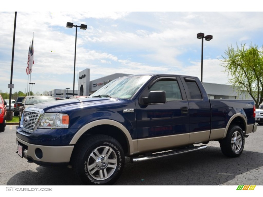 2007 F150 Lariat SuperCab 4x4 - Dark Blue Pearl Metallic / Tan photo #6