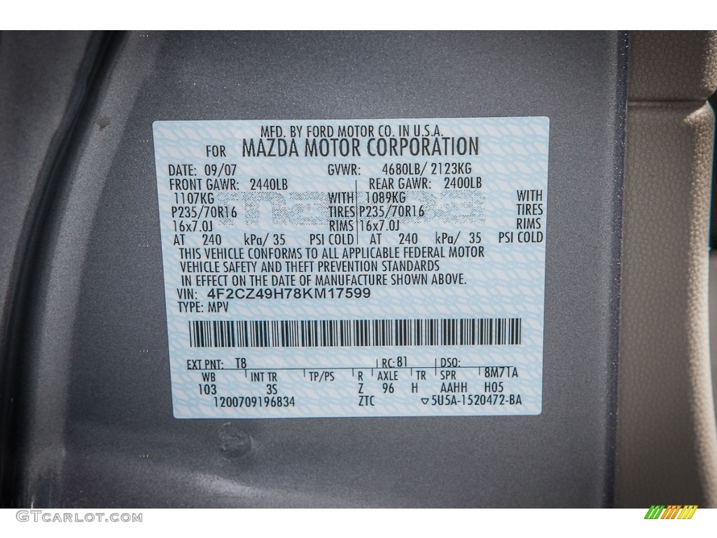 2008 Mazda Tribute Hybrid Touring Color Code Photos