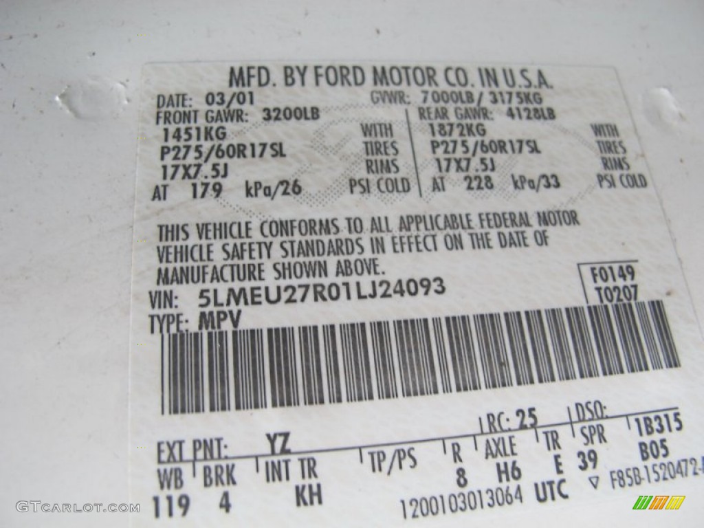 2001 Lincoln Navigator Standard Navigator Model Color Code Photos