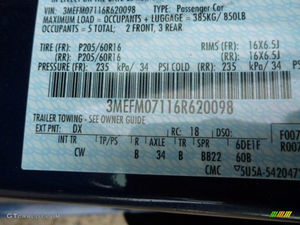2006 Mercury Milan V6 Color Code Photos