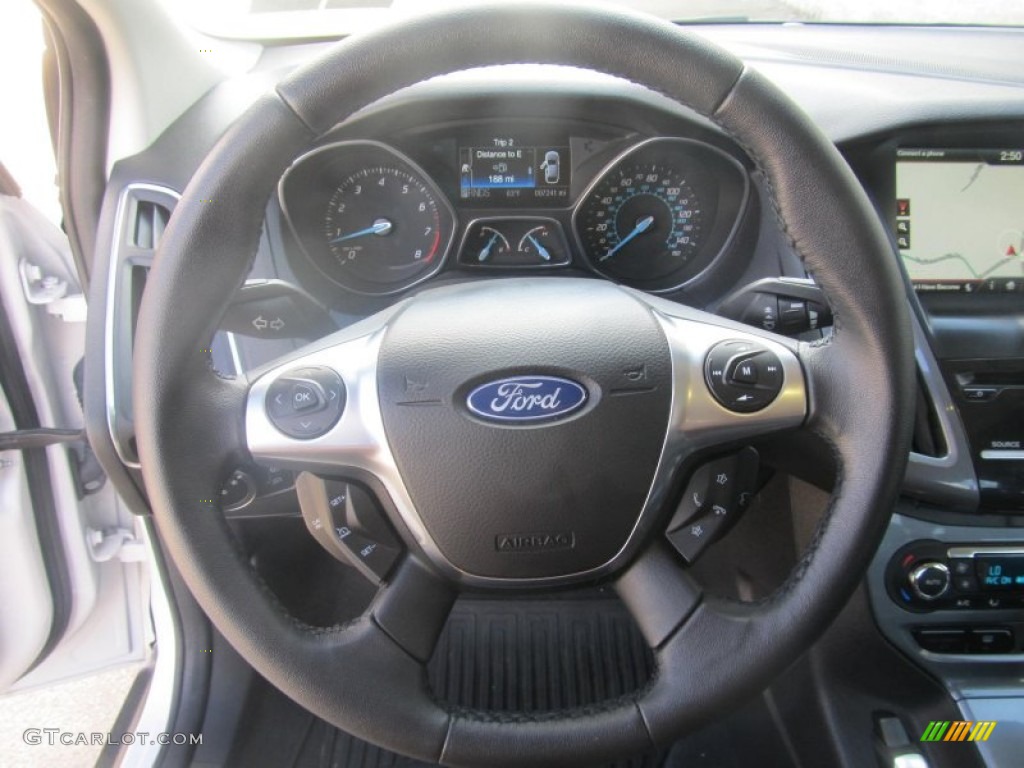 2012 Ford Focus Titanium Sedan Charcoal Black Leather Steering Wheel Photo #79944427