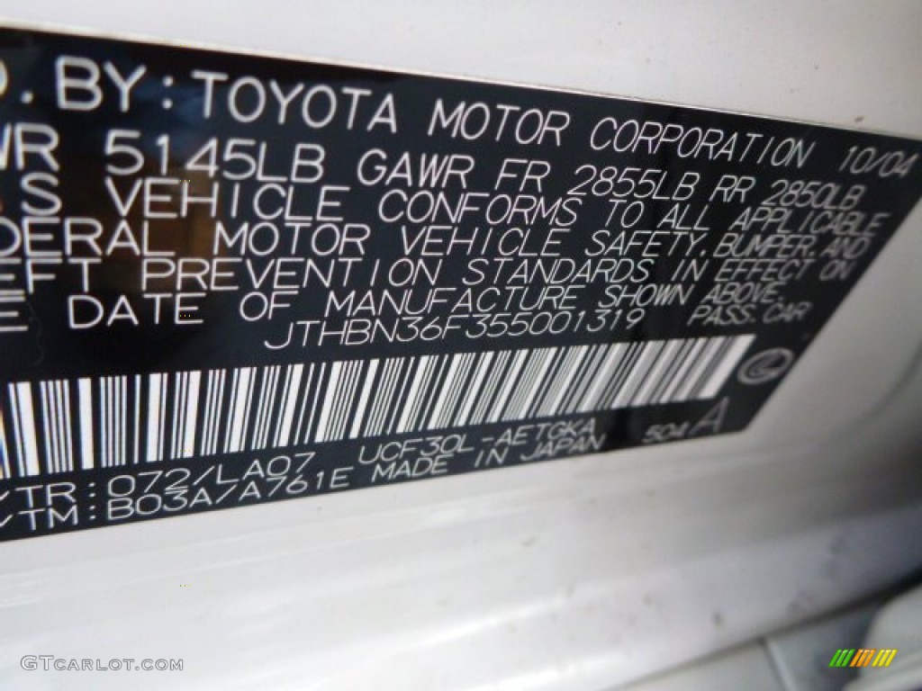 2005 LS Color Code 072 for Crystal White Photo #79960547