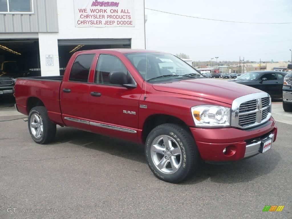 2008 Ram 1500 Laramie Quad Cab 4x4 - Inferno Red Crystal Pearl / Medium Slate Gray photo #3