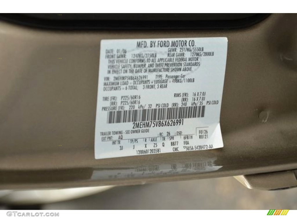 2006 Grand Marquis Color Code AQ for Arizona Beige Metallic Photo #79976283