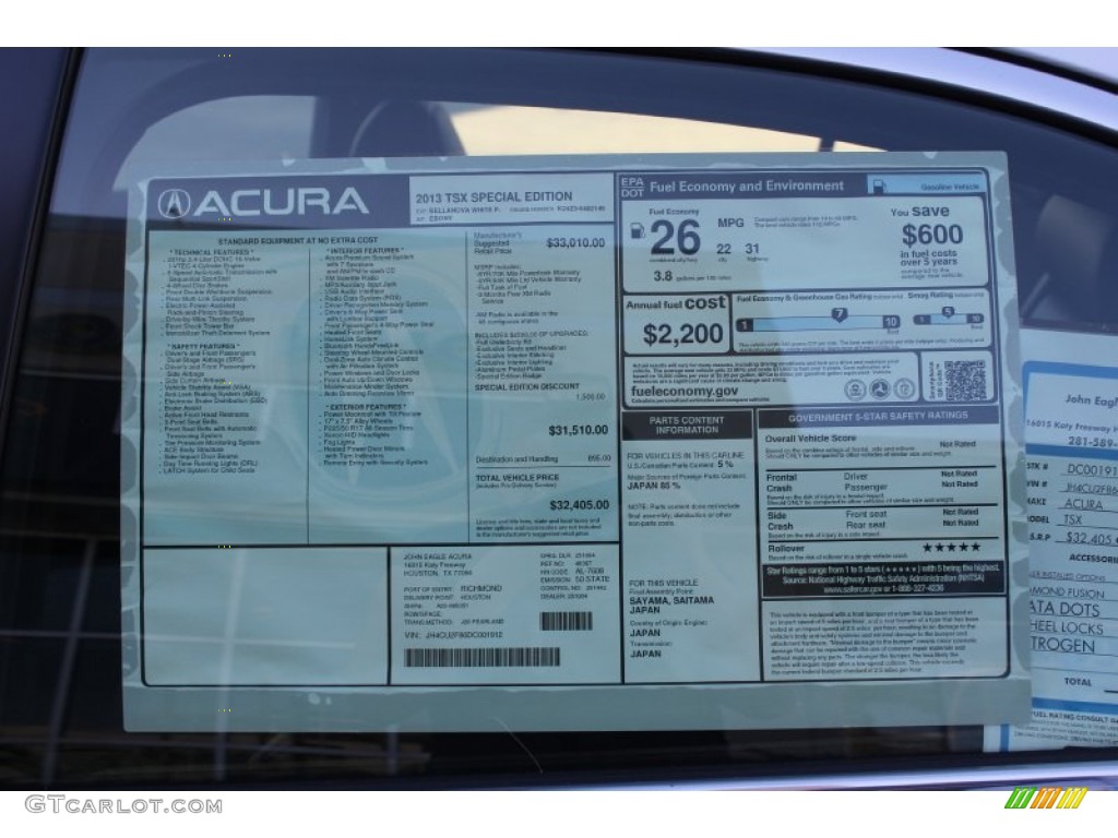 2013 Acura TSX Special Edition Window Sticker Photos