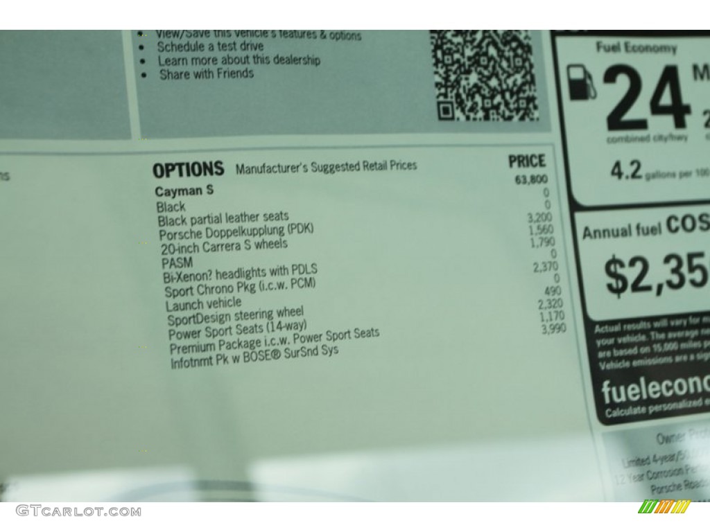 2014 Porsche Cayman S Window Sticker Photo #79983405